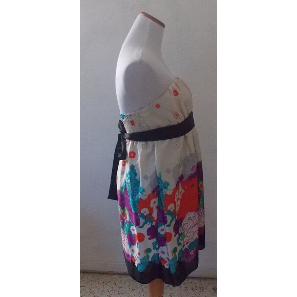 Charlotte Russe Dress Medium Floral Multicolor Strapless Empire Waist Ruched - Picture 2 of 7